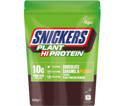 SNICKERS Plant Protein Powder 420g Chocolate Caramel & Peanut BB 27.09.23