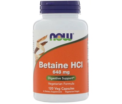 NOW FOODS Betaine HCL(Pepsin) 648mg - 120 vcaps (betaiin)