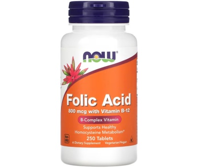 NOW FOODS Folic Acid 800mcg x 250Tabs + 25mcg B12