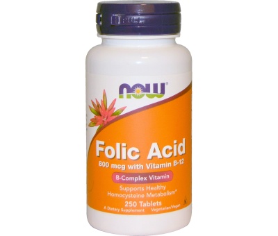 NOW FOODS Folic Acid 800mcg x 250Tabs + 25mcg B12