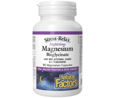 Natural Factors Night-time Magnesium Glycinate With Melatonin, GABA & L-Theanine, 90 Capsules
