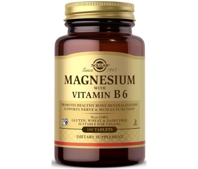 SOLGAR Magnesium with Vitamin B6, 100 Tablets